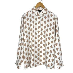 Ann Taylor Women's Size L Ruffle Neck Button-Up Top Blousy Relaxed Fit Career